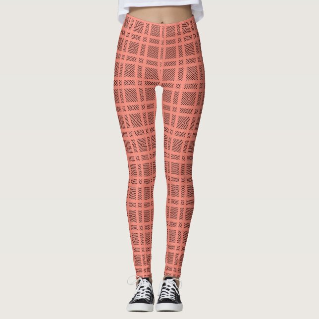 Legging Coral com padrão geométrico preto (Frente)