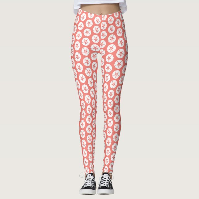 Legging Coral Cor-de-rosa Branca Dólar Verão Praia Impress (Frente)