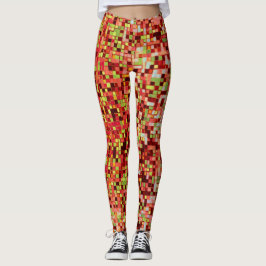 Legging Coral desfocado e rosa em pequenos quadrados ou az