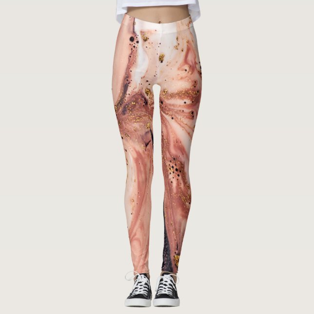 Legging Coral Dourado Marbling: Padrão Natural (Frente)