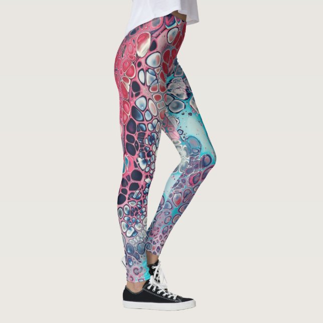 Legging Coral e Aqua Acrílico - Abstrato (Direita)