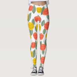 Legging Coral e Flores Douradas