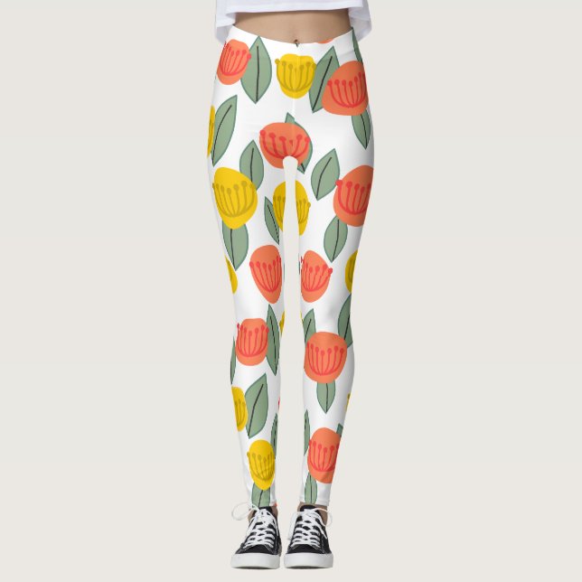 Legging Coral e Flores Douradas (Frente)