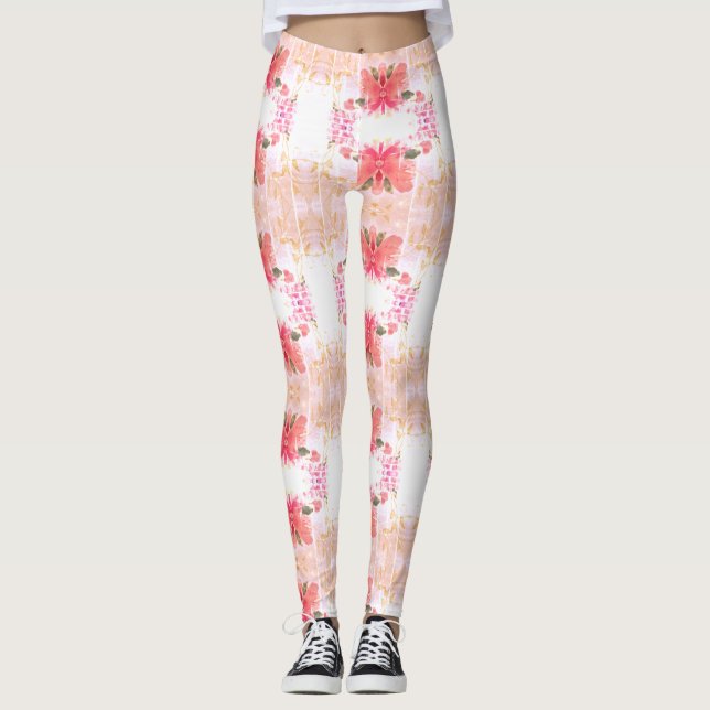 Legging Coral Flor Brilhado (Frente)