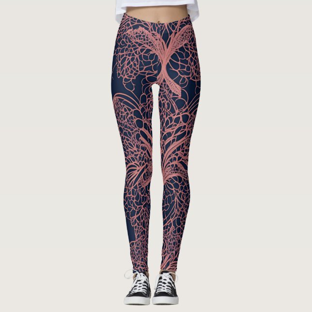 Legging Coral pink anatomical tree of life AI art  (Frente)