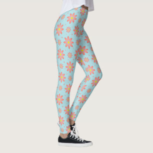 Legging Coral, rosa e pó, flores de margarida delicadas, a