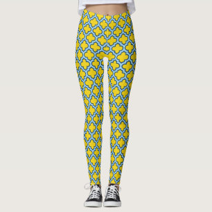 Legging Corante amarelo e azul-bebê, latido, quatrefoil