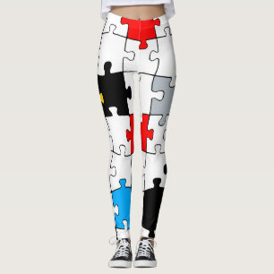 Legging Corantes primários de quebra-cabeça geométricos mo