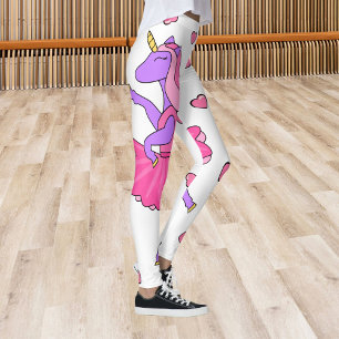 Legging Cordas de corações cor-de-rosa-unicórnio púrpura