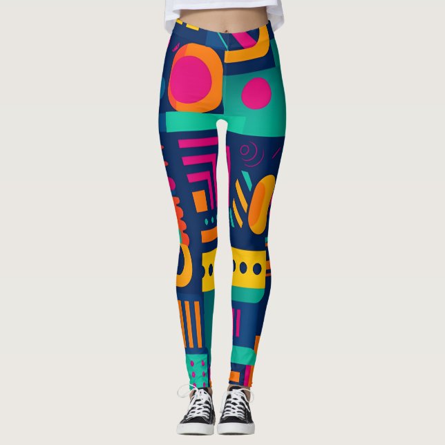 Legging cores abstrato neon e formas geométricas boêmicas (Frente)