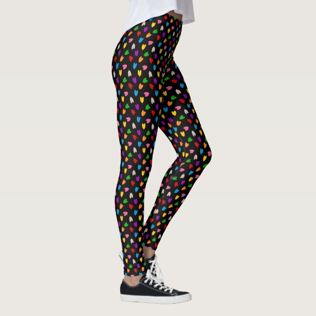 Legging Cores Amor Corações Padrão Design Preto  (Direita)