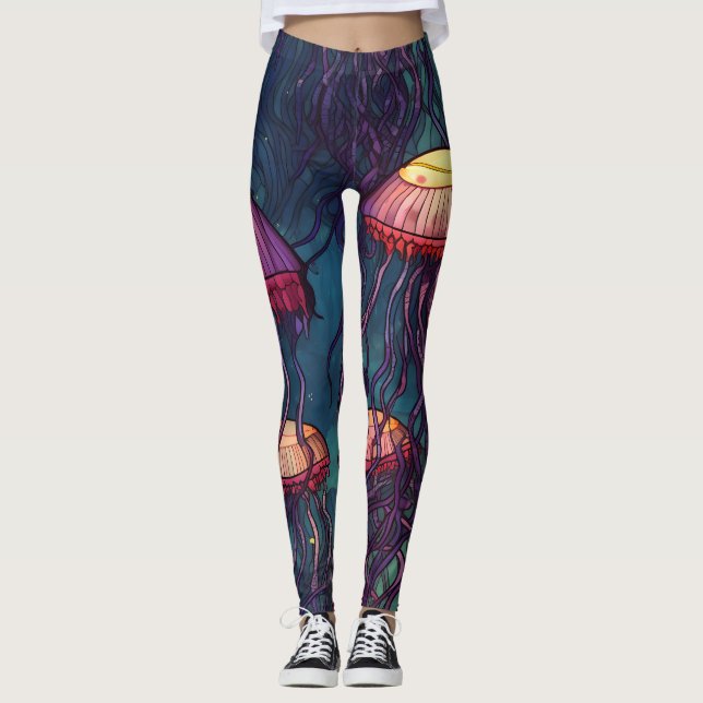 Legging Cores aquáticas de águas-vivas subaquáticas (Frente)