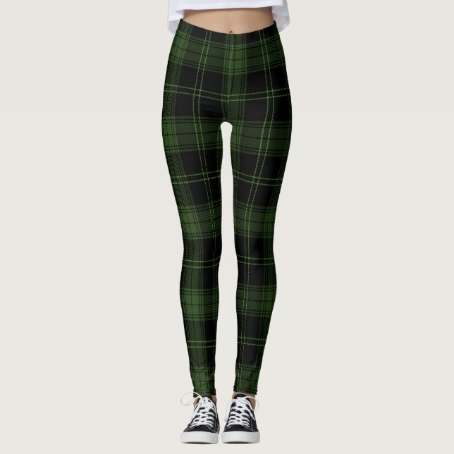 Legging Cores Negras Verdes, Maçã Verde Twill Tartan (Frente)