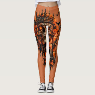 Legging Coroa de Caveira Gótica Halloween Rosas Sombrias A