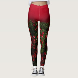 Legging coroa de natal com bagas vermelhas