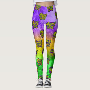 Legging Coroa tema Mardi Gras festivo SlipperyJoe's reinf