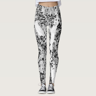 Legging Corredor frondoso preto e branco do exercício da