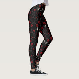 Legging Corrente de Rosas Vermelhas Góticas Coração Vermel