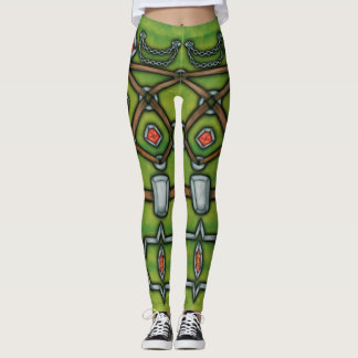 Legging Corrente e rubis de prata, verde e caneleiras de