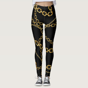 Legging Corrente ouro sem costura, padrão elegante.