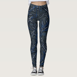 Legging Correntes e Espigões de Cobalto: Industrial Frio