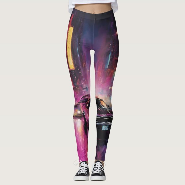 Legging Corrida noturna em Vibrant City (Frente)