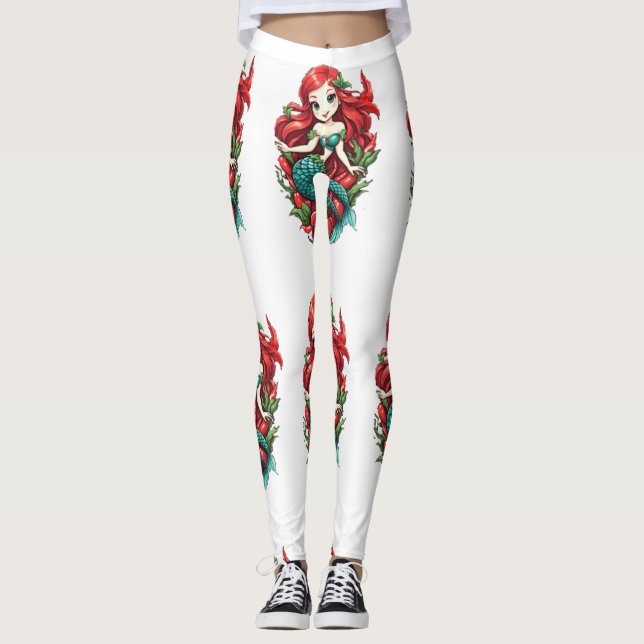 Legging Corta, Vermelha, com duas caudas, Sereia Thunder_C (Frente)