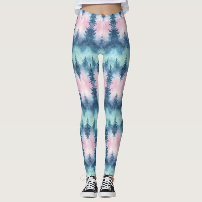 Legging Cortina Celestial: Ondas de Aurora no Céu Noturno  (Frente)