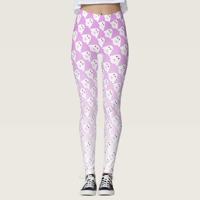 Legging Coruja-branca-coruja em massa branca-rosa-pastel (Frente)