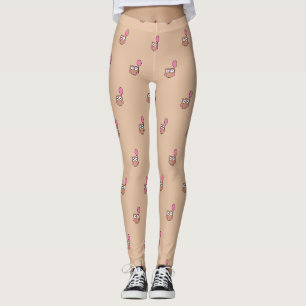 Legging Coruja com Balão Rosa sobre Bege