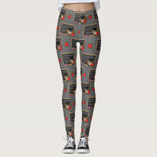 Legging Coruja de Professores Bonita com Cartoon Apple