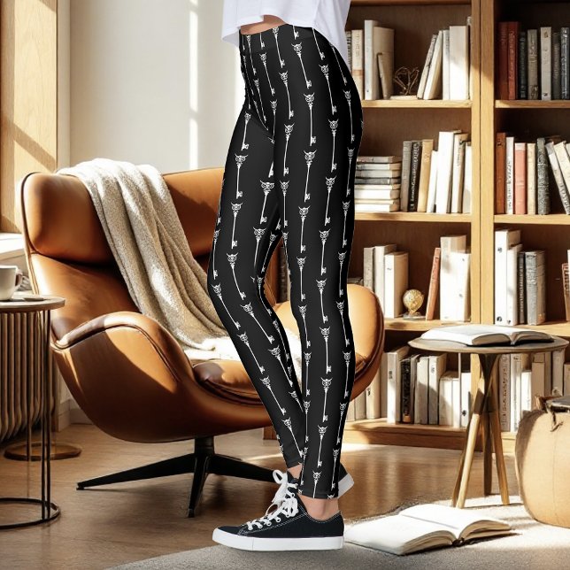 Legging Coruja Tribal Chave de Esqueleto Preto e Branco Gó (Criador carregado)