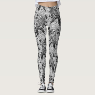 Legging Corujas de carvalho, preto e branco