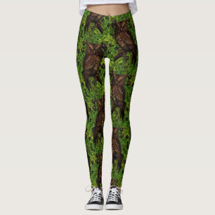 Legging Corujas de carvalho, verdes e castanhos