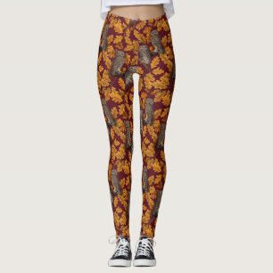 Legging Corujas de outono em vermelho escuro