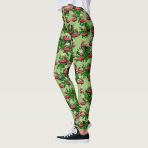 Legging Corujas, Folhas E Flores De Lotus Rosa,