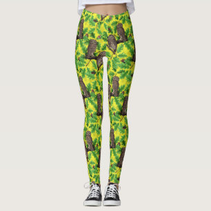 Legging Corujas na Floresta em amarelo limão