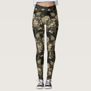 Legging Corvo do Sepia cada vez com rosas e Hawkmoths