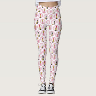 Legging Cosmetologia Padrão de Maquiagem Rosa