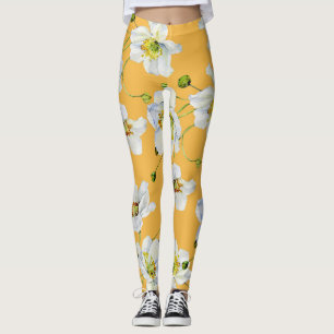 Legging Cosmos, aquarela, uniforme, padrão floral.