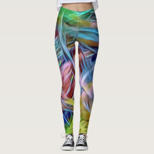 Legging Costas do arco-íris da arte abstracta do cabelo