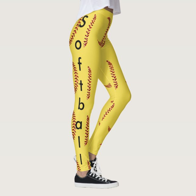 Legging Costuras de Softbol Brilhantes Vermelhas com Texto (Direita)