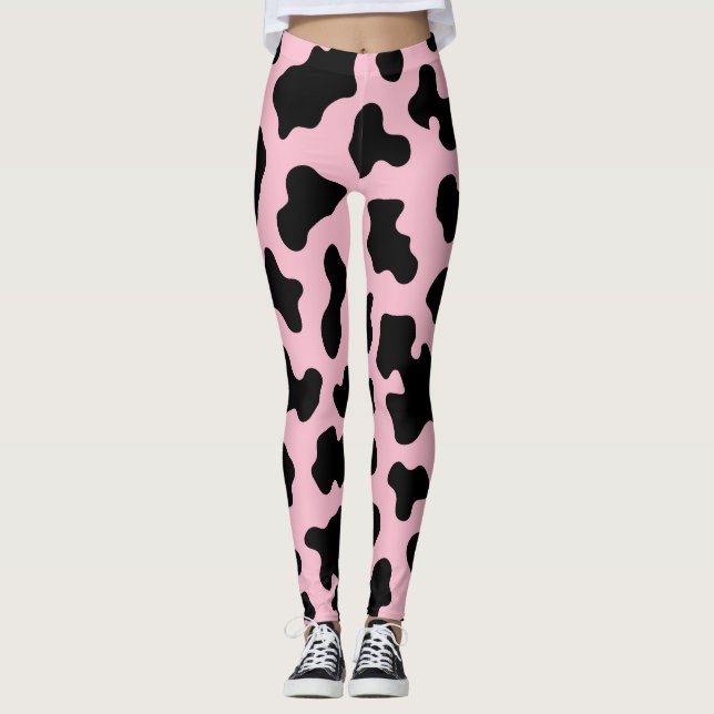 Legging Couro Cow Print Preto & Rosa (Frente)