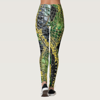 Legging Couro de Dragão Crocodilo Jacaré Amarelo Verde