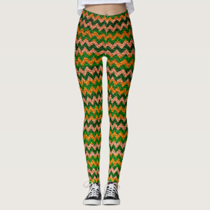Legging Couro Moderno Chevron Verde Amarelo