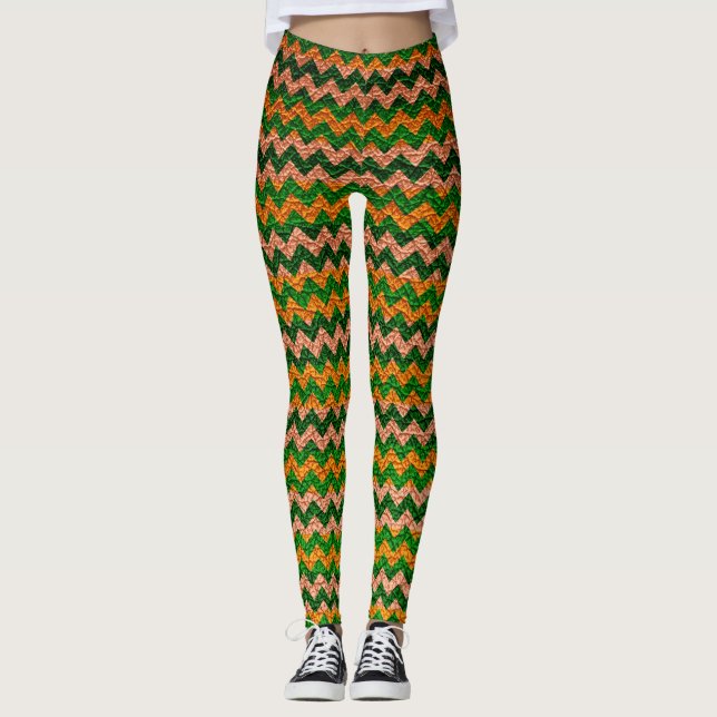 Legging Couro Moderno Chevron Verde Amarelo (Frente)