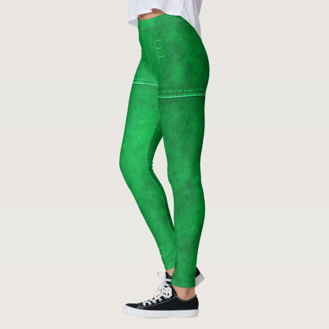 Legging Couro Verde Com Monograma De Mola Personalizado (Esquerda)