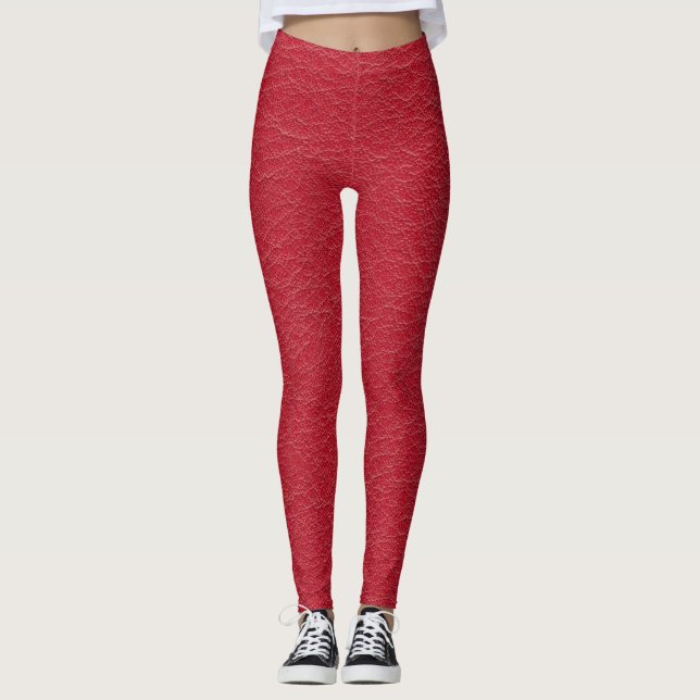 Legging Couro vermelho do falso com textura clara (Frente)