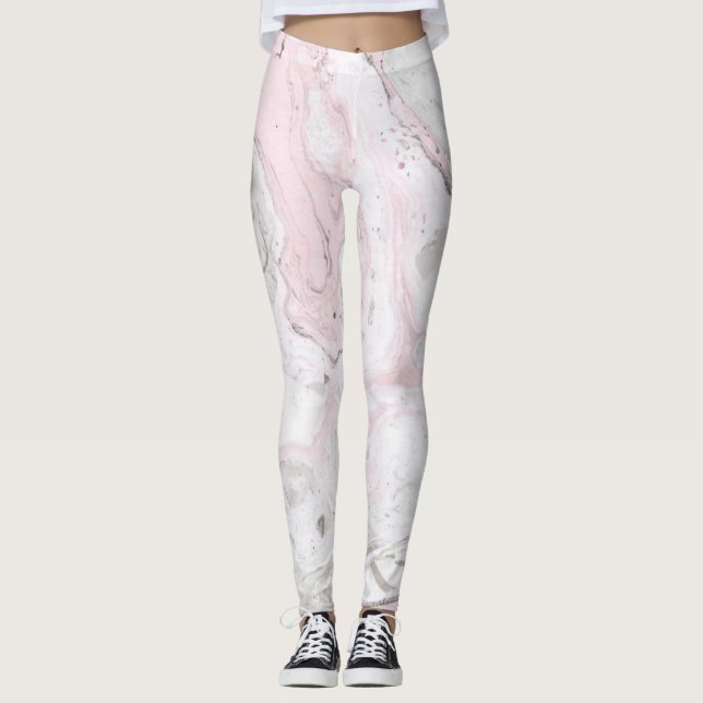 Legging Coxas De Mulheres Rosa E Efeito Marmoso Da Cinza (Frente)