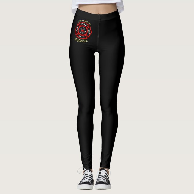 Legging Crachá Preto E Vermelho Com Eixos e Escada De Fogo (Frente)